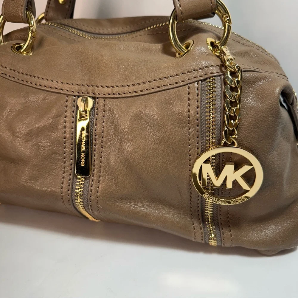 Michael Kors Moxley Taupe Leather Shoulder Crossbody Bag